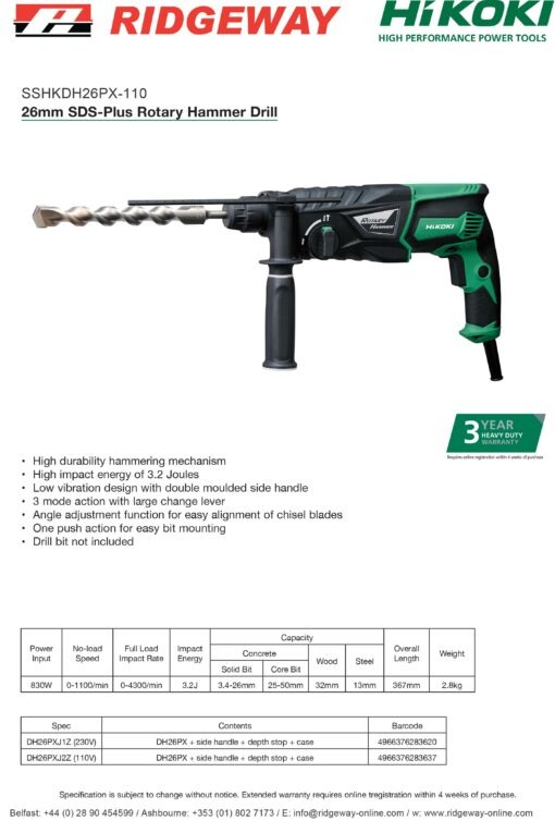 HiKOKI 26mm SDS-Plus Rotary Hammer Drill